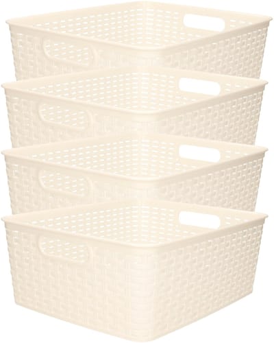 Plasticforte Opbergmand - 4x - Kastmand - rotan kunststof - creme wit - 12 Liter - 30 x 37 x 13 cm