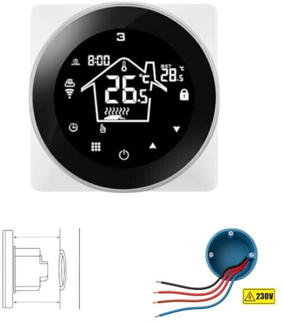 Inbouw Thermostaat | Wifi | App bediening | 4 draads | Programmeerbaar schema | Spraakbesturing | CV en Boiler | Zwart
