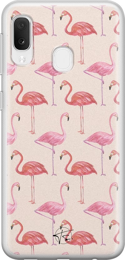 Hoesje geschikt voor Samsung Galaxy A20e - Flamingo - Soft Case - TPU - Print - Roze - Mooie Telefoonhoesjes