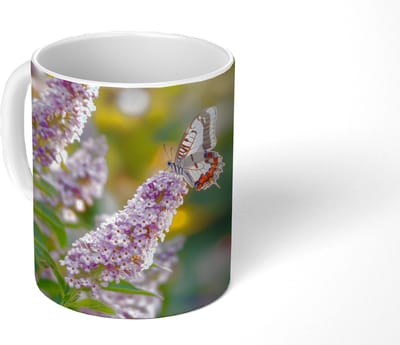 Mok - Koffiemok - Sierlijke - Vlinder - Paarse - Bloemen - Mokken - 350 ML - Beker - Koffiemokken - Theemok