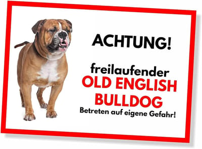 Hondenbord Old English - Waarschuwingsbord Dier - Huis Beveiligen - Vrijlopende Hond - 20 x 14 cm - Zwart Wit