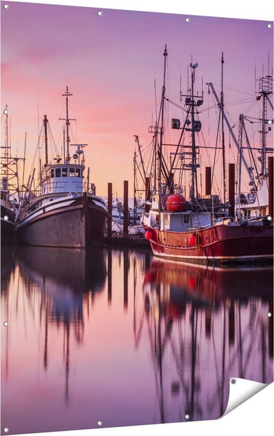 Gards Tuinposter Schepen in de Haven - Boten - 120x160 cm - Tuindoek - Tuindecoratie - Wanddecoratie buiten - Tuinschilderij