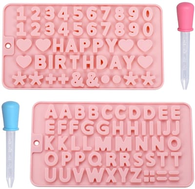 Dailygoods - Siliconen Chocoladevorm 2 Stuks Letters Cijfers met Pipetten | Bakvormen voor fondant, gummisnoep, cake decoratie, verjaardag, koekjes, ijsblokjes en DIY dessertdecoratie