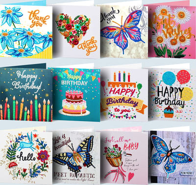 Diamond painting kaartenset - 12 stuks - Wenskaarten - Diamond Painting Kaarten verjaardag - diamond painting volwassenen - diamond painting pakket volledig
