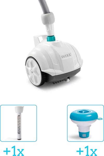 Zwembadonderhoud - Intex Zwembad stofzuiger ZX50 - Automatisch - 28007 inclusief Thermometer en Chloordrijver - 3-delig - Ideaal voor zwembaden tot 488 m lengte - Zwembadstofzuiger