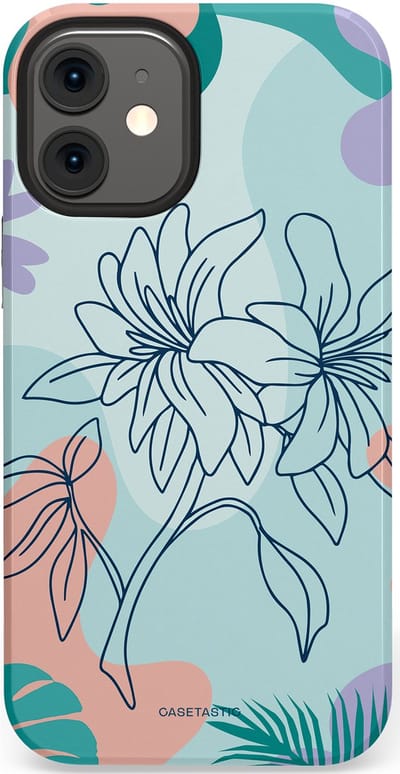 Casetastic Hoesje Geschikt voor Apple iPhone 12 Mini - Stijlvolle Beschermende Duo-layer Case - Mint Bloemprint