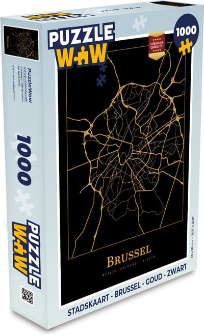 Puzzel Stadskaart - Brussel - Goud - Zwart - Legpuzzel - Puzzel 1000 stukjes volwassenen - Plattegrond