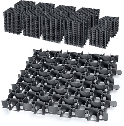 Garronda Grindmat berijdbaar 100 stuks (25 m²) 50x50x4 cm kunststof – parkeerrooster, grindstabilisatie, drainagesysteem, kliksysteem GD-GAR-17001 zwart
