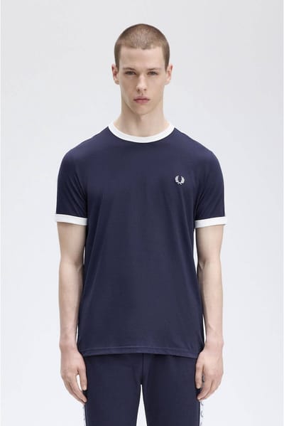 SINGLES DAY! Fred Perry - T-Shirt Navy M4620 - Heren - Maat M - Modern-fit