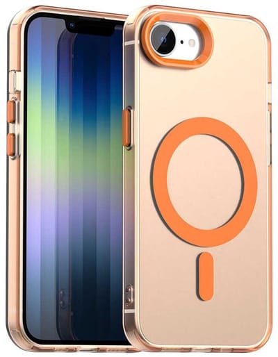 MagSafe Compatibel Backcover Hoesje Geschikt voor Apple iPhone 17e / 16e - Oranje & Semi-Transparant Design - Stijlvol & Goede Bescherming