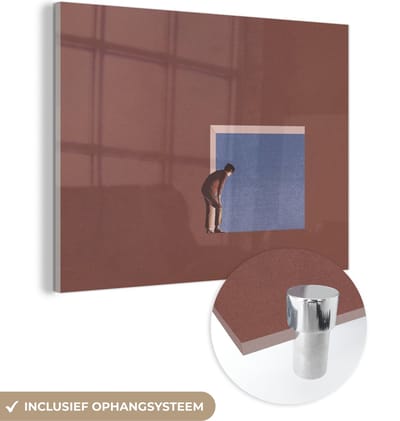 MuchoWow® Glasschilderij 120x90 cm - Schilderij acrylglas - Man - Vintage - Design - Foto op glas - Schilderijen