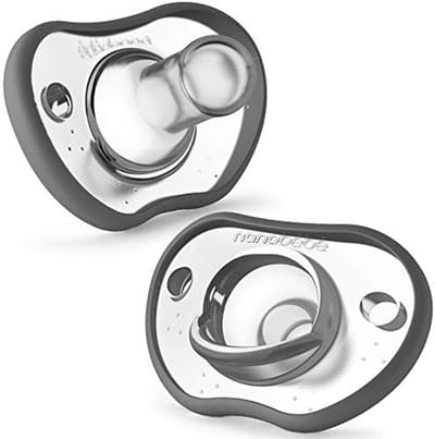 Orthodontische Babypoppen 0-3 maanden - Comfortabele Curves met Gezichtscontour, 100% Siliconen BPA-vrij - Perfect Babycadeau 2pk, Grijs
