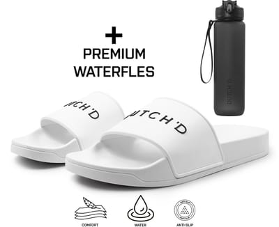 Badslippers + Waterfles Cadeau! - Badslippers Heren - Badslippers Dames - Slippers Heren en Dames - Dubbele maten - Unisex - Slippers - Badslipper - Maat 43/44- Wit - Anti Slip- Sauna slippers