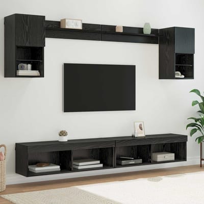 vidaXL - TV - wand - eenheden - met - LED - 6 - st - Zwart - Eiken - Bewerkt - hout