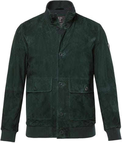 JP 1880 - Heren - Leren jack suède opstaande kraag knoopsluiting - Middernacht groen - Maat 3XL