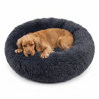 Grote Hondenmand 80 cm – Zachte Pluche Donut Mand – Comfortabele Wasbare Slaapmand voor Middelgrote & Grote Honden – Grijs