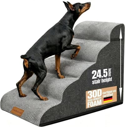 Dailygoods- Hondentrap 62 cm Hoog - Antislip Huisdiertrap - 5 Treden - Schuimrubberen Trap - Geschikt voor Kleine/Grote Honden - Comfortabel en Gewrichtsvriendelijk