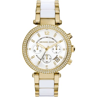 Michael Kors Parker MK6119 Dames Twee-Tonige Chronograaf Horloge 39 mm Goud & Wit
