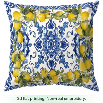 Mediterrane Blauw Wit Citroen Serie Kussens Kussensloop Polyester Kussenhoes Sierkussen Kussenhoes Huis Auto Bank Decoratie 45x45cm