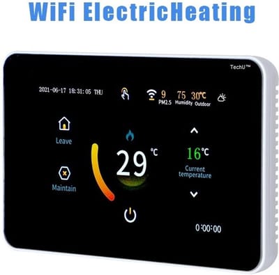 TechU™ Slimme Thermostaat Trust – Zwart met Witte rand – Alleen voor Elektrische Vloerverwarming – Wifi & App – Google Home & Alexa – IFTTT – Persoonlijk programma instelbaar