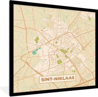 Fotolijst incl. Poster - België - Sint-Niklaas - Kaart - Stadskaart - Plattegrond - 40x40 cm - Posterlijst