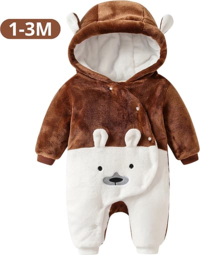 Livano Romper - Berenpakje Baby - Winterpak - Onesie - Teddy - Pakje - Jongen - Meisje - 0-3 Maanden - Bruin