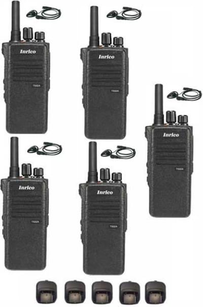 Set van 5 Inrico T522A IP66 4G LTE POC Zello Portofoon K1 2-Pins met D-shape oortje