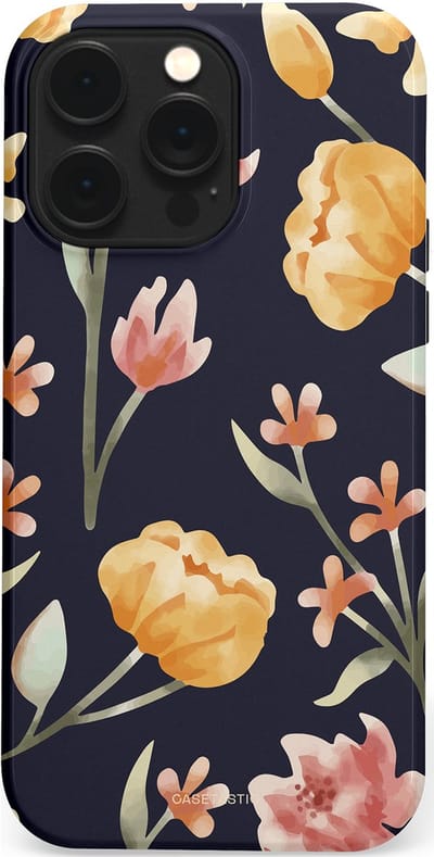 Casetastic Hoesje Geschikt voor Apple iPhone 14 Pro Max Magsafe - Stijlvolle Beschermende Duo-layer Case - Bloemen Nacht