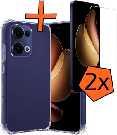 Hoes - Met Screenprotector - 2 Stuks - Geschikt voor Oppo Reno 13 - Sterk & Shockproof - Siliconen Case - Back Cover - Telefoon Hoes - Shock Proof - Transparant