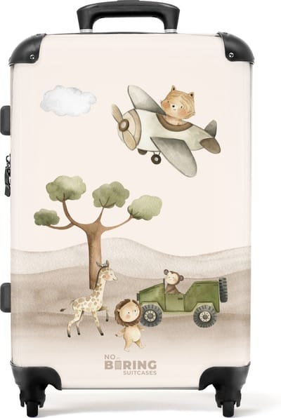 NoBoringSuitcases.com® - Kinderkoffer - Kindertrolley jongen en meisje - Dieren op safari - Koffer kind groot - Rolkoffer lichtgewicht - Reiskoffer met 4 wielen - Grote trolley XL - 20 kg bagage