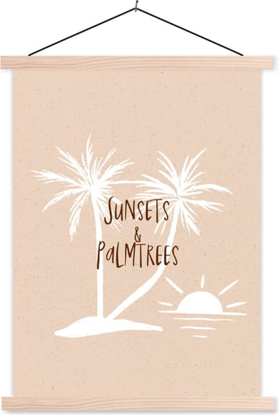 Posterhanger incl. Poster 87x120 cm - Schoolplaat - Spreuken - Quotes - Sunsets & palmtrees - Textielposter - Blanke latten
