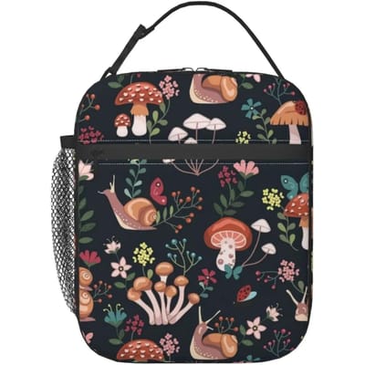 Paddestoelen Slakken Vlinders Lunchtas Kawaii Lunchtas Lunchbox voor Vrouwen Mannen Herbruikbare Lunchtassen voor Volwassenen voor Vrouwen Draagbaar ONE SIZE gray