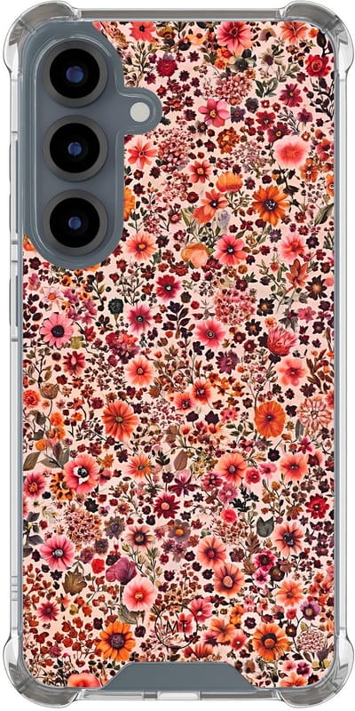 Hoesje (shockproof) geschikt voor Samsung Galaxy S25 - Vintage floral - Extra sterke case - TPU/polycarbonaat - Bloemen - Roze, Transparant