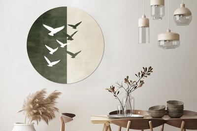 WallCircle - Wandcirkel - Muurcirkel - Japandi - Vogel - Groen - Aluminium - Dibond - 140x140 cm - Binnen en Buiten
