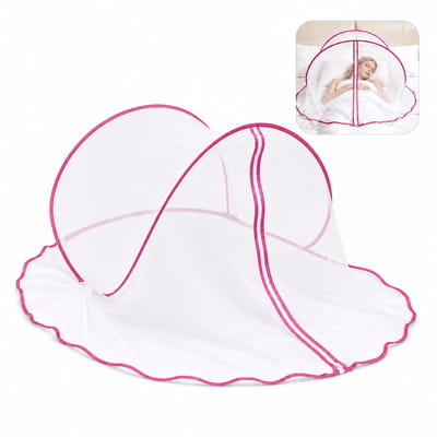 Pop-up Muskietennet Bed – 138 x 80 x 56 cm – Opvouwbare Klamboe Tent tegen Muggen – Reis Klamboe met Ritssluiting – Roze