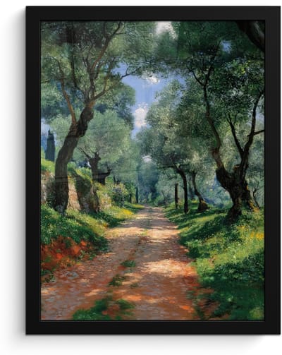 Poster in lijst - Fotolijst 30x40 cm - Posters - Pad - Bomen - Schaduw - Posterlijst zwart - Decoratie - Wanddecoratie woonkamer - Muurdecoratie slaapkamer