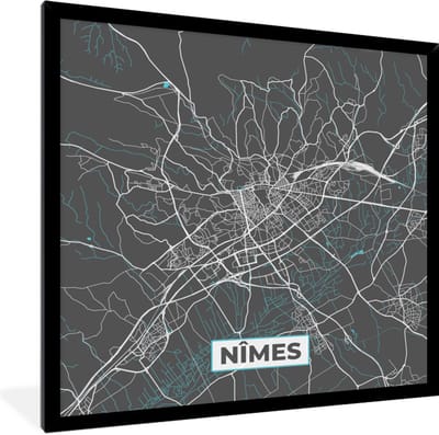 Fotolijst incl. Poster - Nîmes - Frankrijk - Plattegrond - Stadskaart - Kaart - 40x40 cm - Posterlijst