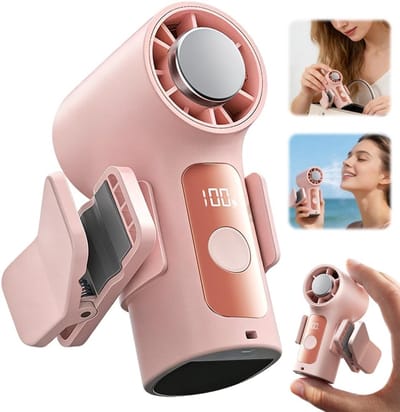 VHV - Handventilator - Mini ventilator - Clip ventilator - Draagbare ventilator - Oplaadbaar - 3000 mAh - Met LED display - Voor op reis, kantoor en onderweg - Roze