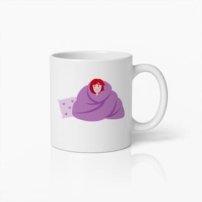 Knusse Ingepakt Vrouw Mok – Schattige Koffiebeker voor Comfort en Ontspanning