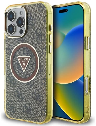 Guess IML Metal Glitter Serie - iPhone 16 Pro Max Hoesje - MagSafe Compatibel - Bruin - Luxe Uitvoering