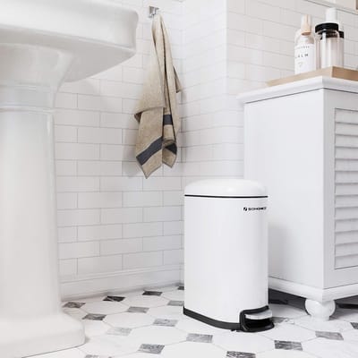 Prullenbak, cosmeticablik van staal, 10 liter, smalle pedaalemmer met binnenemmer, voor de badkamer, softclose, afvalbak voor in de nis, wit LTB10WT