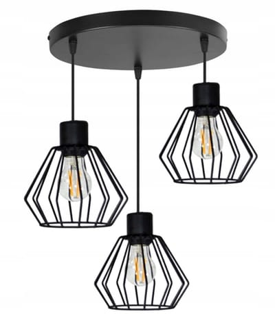 Hanglamp Diamant Draad Zwart E27 3 lichtpunten