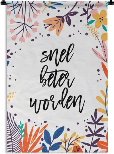 Wandkleed - Wanddoek - Beterschap - Quote - Planten - 120x180 cm - Wandtapijt