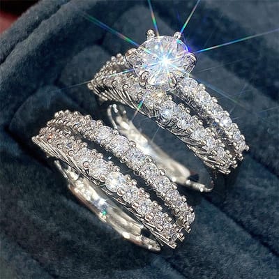 Huitan Trendy Holle Set Ringen Volledig Bling Iced Out CZ Steen Luxe Dames Trouw Verlovingsringen 2-delige Set Sieraden Dropshipping 5 gray