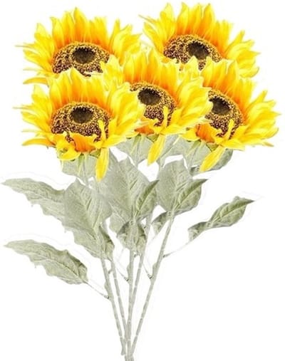 5x Gele zonnebloem steelbloem 82 cm - Kunstbloemen
