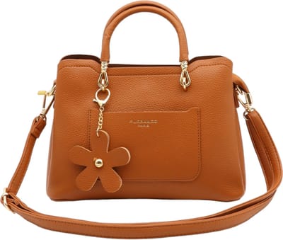 Flora & Co - Trendy handtas - Camel - Bloem - Extra riem.