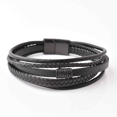 Lovelockers® | Leren armband | Armband mannen | Stainless steel sluiting | Zwart leer | Cadeautje voor hem | 100% rundleer | 19 cm