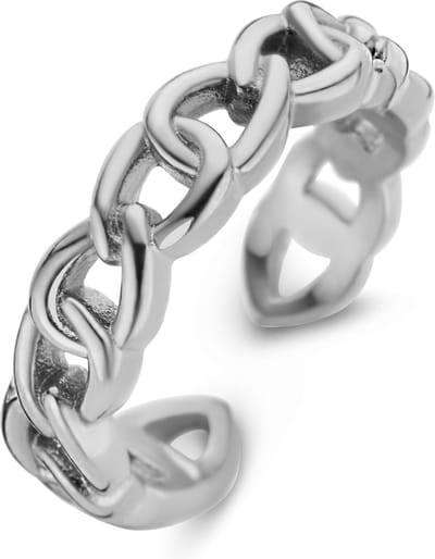 CO88 Collection 8CR-10041-50 Stalen Ring - Dames - Gourmette Schakel - 5 mm Breed - 2,3 mm Dik - Maat 50 - Zilverkleurig