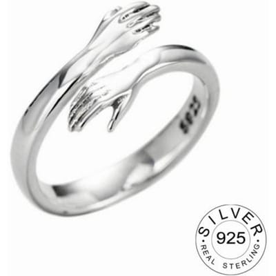 Verstelbare 925 Sterling Zilveren Ring Trendy Goud Fijne Sieraden Open Verstelbare Antieke Ringen Handen Knuffelvormige Lus Voor Vrouwen Kofo zilver