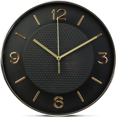 Family Pound - 25cm Wandklok met stil Uurwerk - Zwart / Goud - HSM003 - Analoog - Klok - Moderne Stille Gouden klok